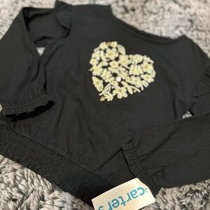 Carter's Black Shirt with Gold Heart Design